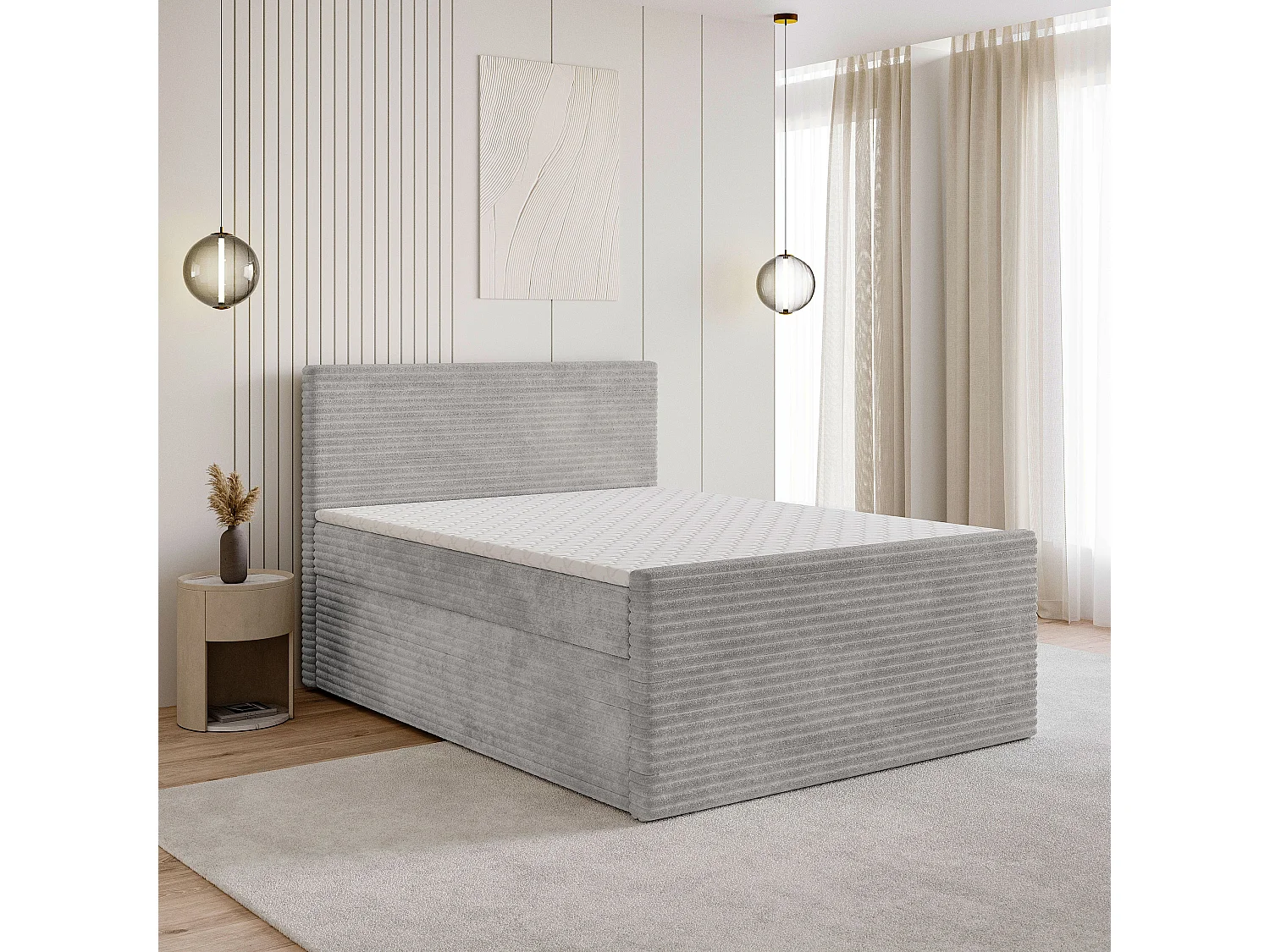 Boxspringbed NOLEN 140x200 cm Set met hoofdbord, bedbodem en matras, Lichtgrijs