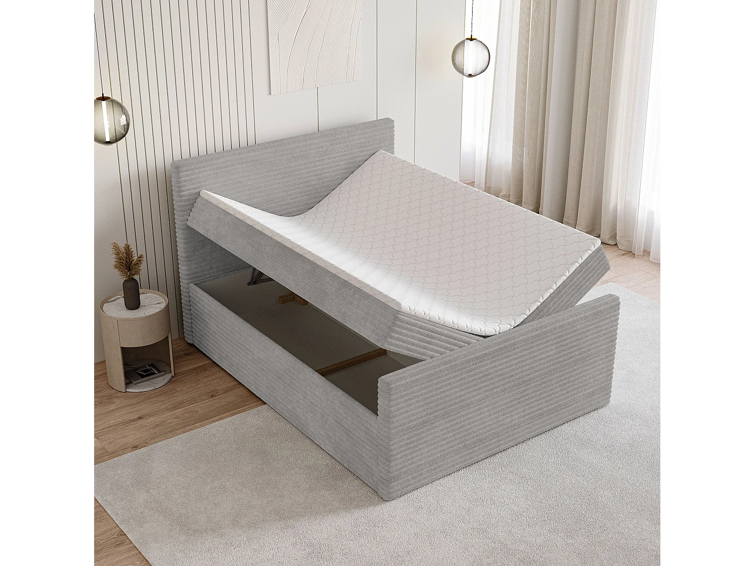 Boxspringbed NOLEN 140x200 cm Set met hoofdbord, bedbodem en matras, Lichtgrijs