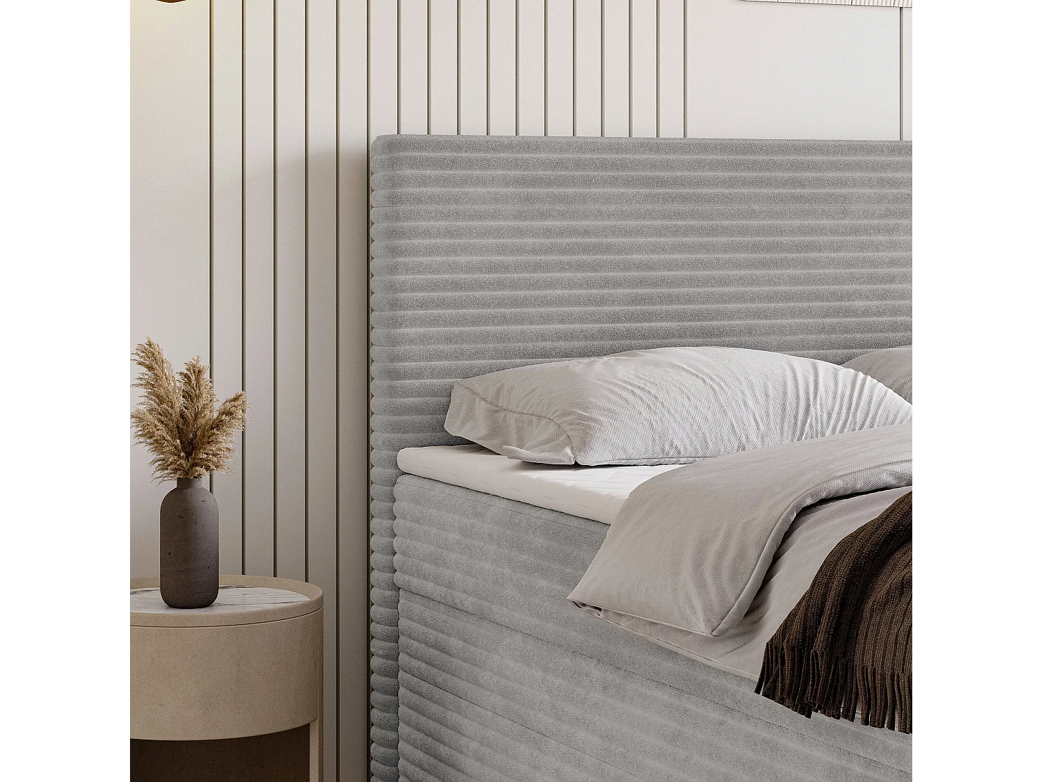 Boxspringbed NOLEN 140x200 cm Set met hoofdbord, bedbodem en matras, Lichtgrijs