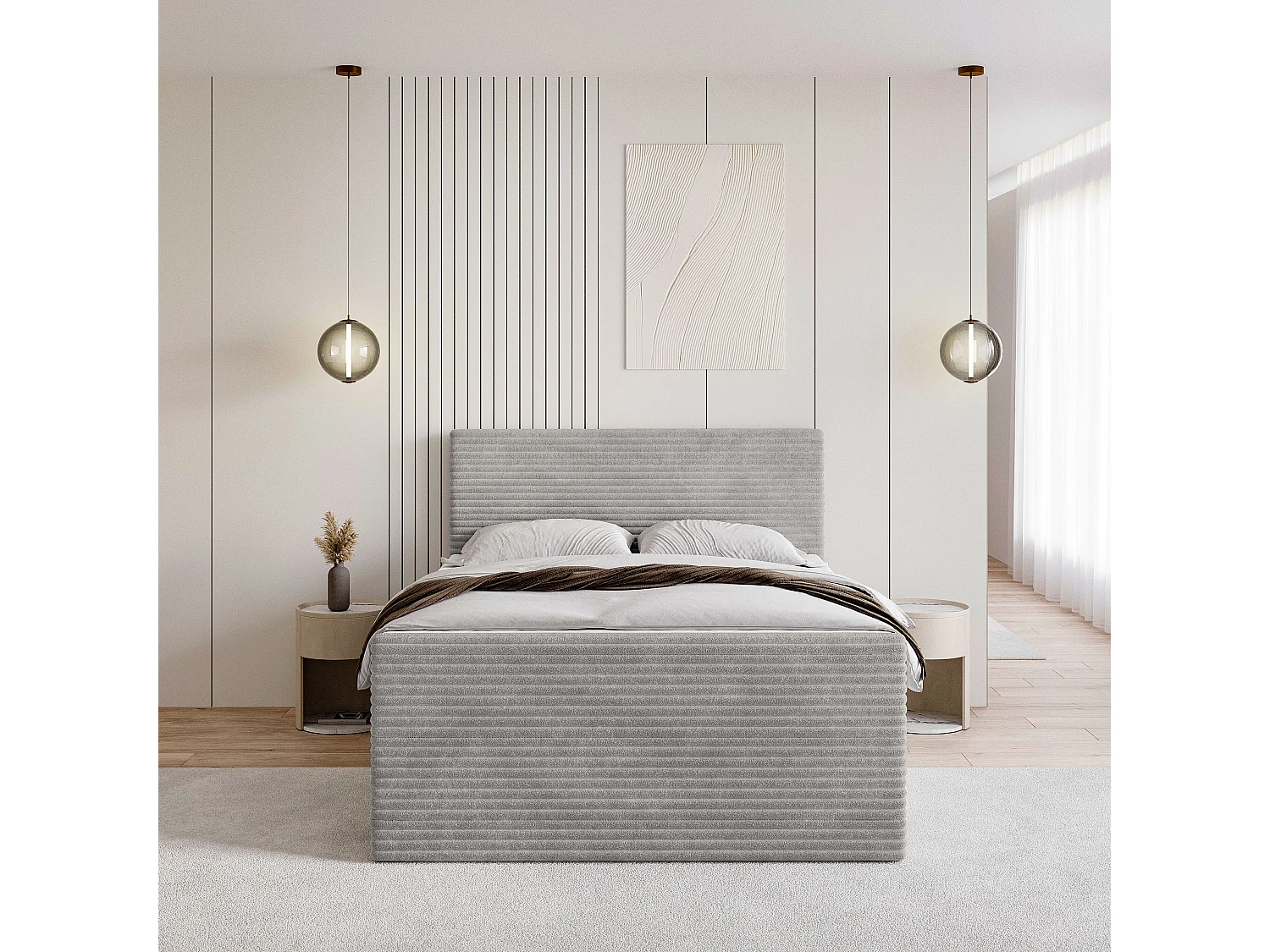 Boxspringbed NOLEN 140x200 cm Set met hoofdbord, bedbodem en matras, Lichtgrijs
