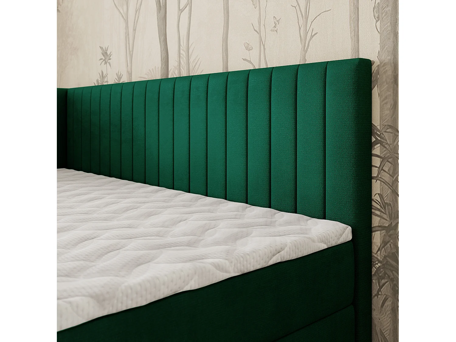 Boxspringbed ARIS 100x200 cm Set met hoofdbord, bedbodem en matras, Dennengroen