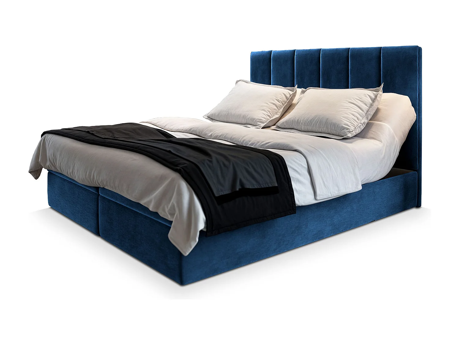 Lit continental BARINO, 180x200 cm, Tissu pelucheux, Bleu