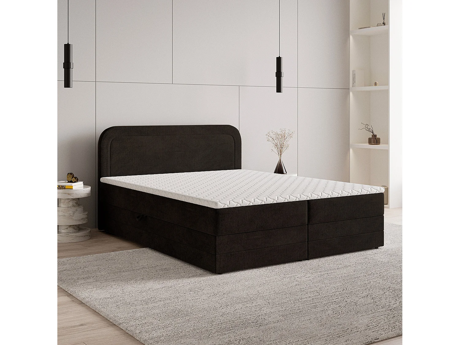 Lit continental ARMEL, 180x200 cm, Tissu velours, Marron