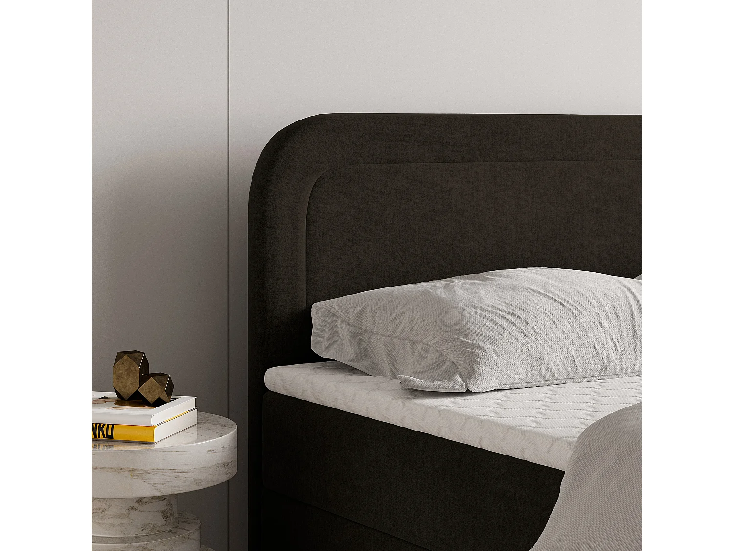 Lit continental ARMEL, 180x200 cm, Tissu velours, Marron