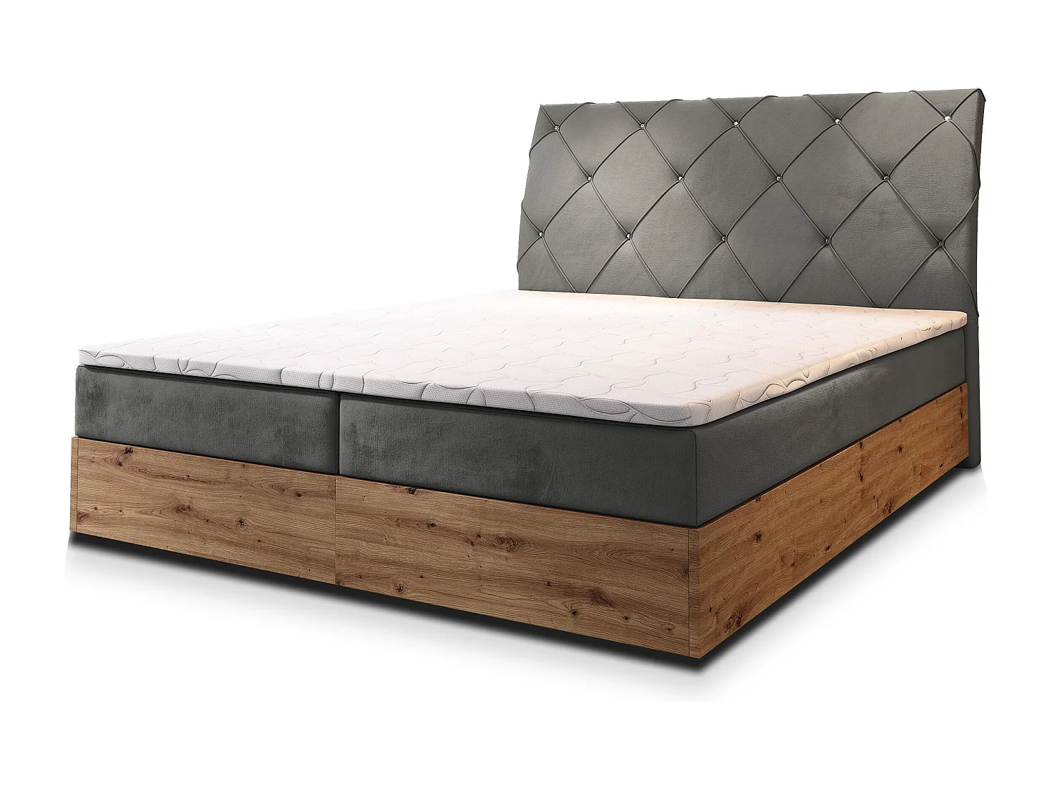 Lit continental VELLANO, 160x200 cm, Tissu pelucheux, Gris
