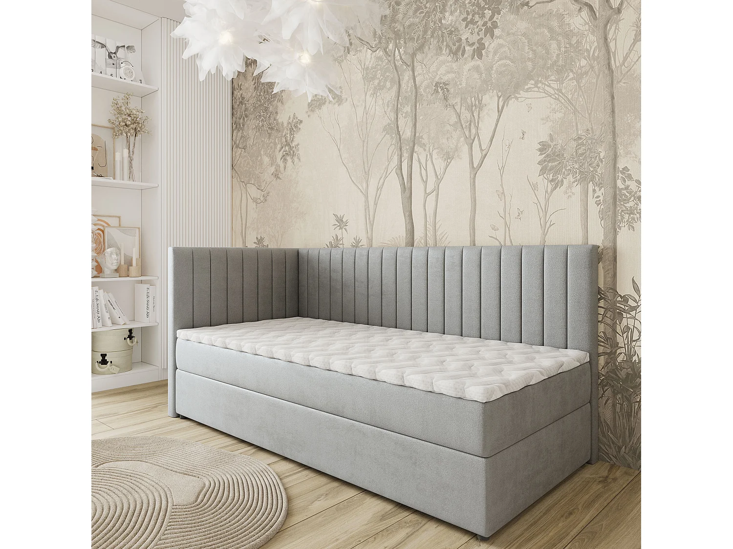 Boxspringbed ARIS 90x200 cm Set met hoofdbord, bedbodem en matras, Lichtgrijs
