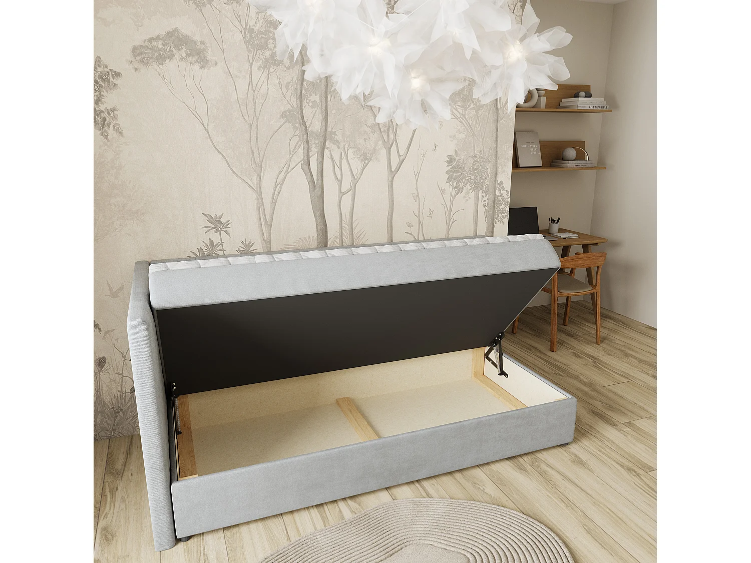 Boxspringbed ARIS 90x200 cm Set met hoofdbord, bedbodem en matras, Lichtgrijs
