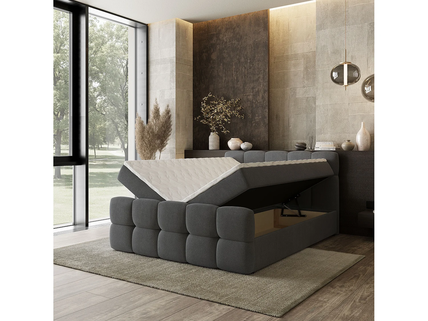 Boxspringbed BRUME 140x200 cm Set met hoofdbord, bedbodem en matras, Antracietgrijs