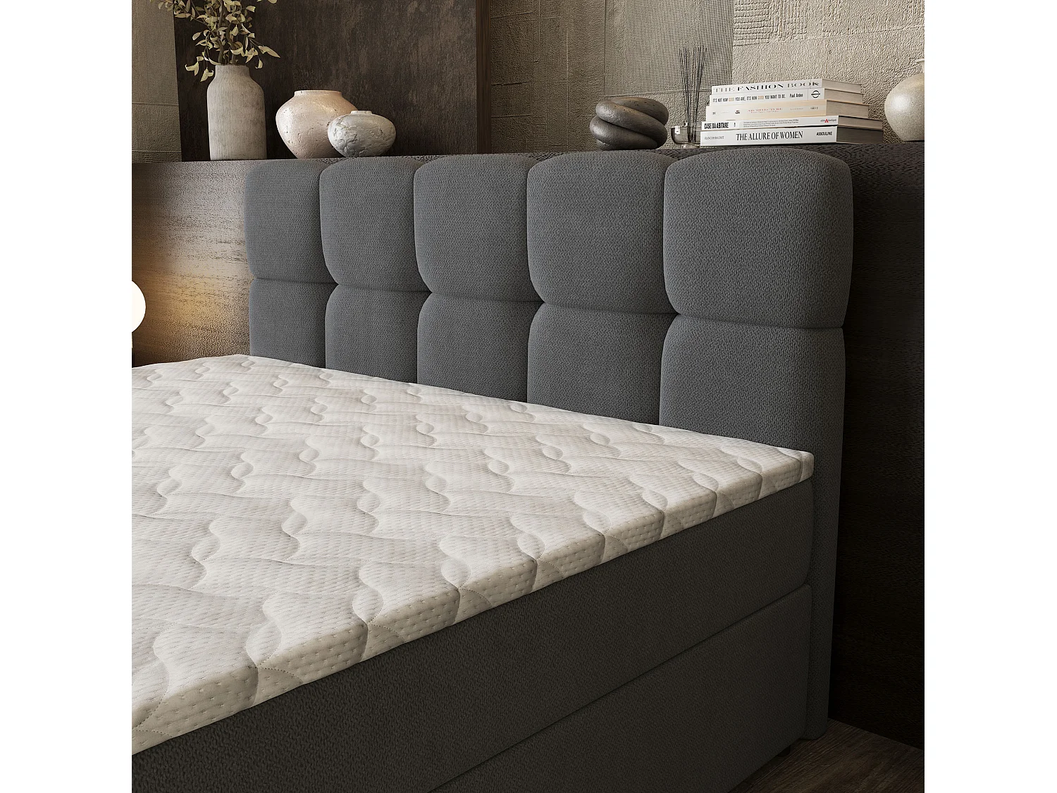 Boxspringbed BRUME 140x200 cm Set met hoofdbord, bedbodem en matras, Antracietgrijs