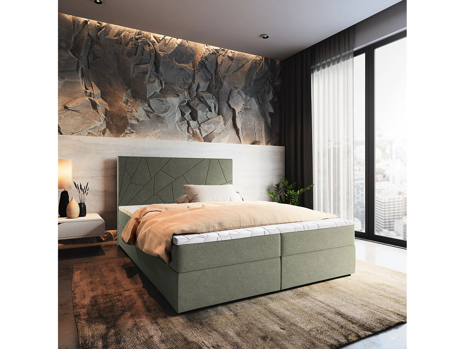 Boxspringbed MADO 140x200 cm Set met hoofdbord, bedbodem en matras, Groen