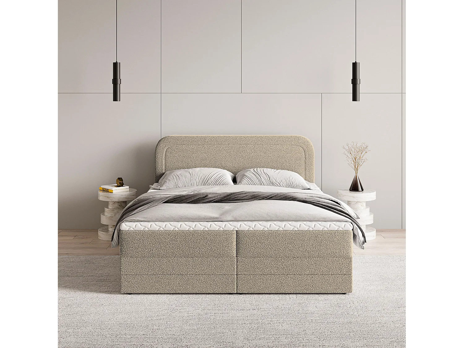 Boxspringbed ARMEL 180x200 cm Set met hoofdbord, bedbodem en matras, Beige