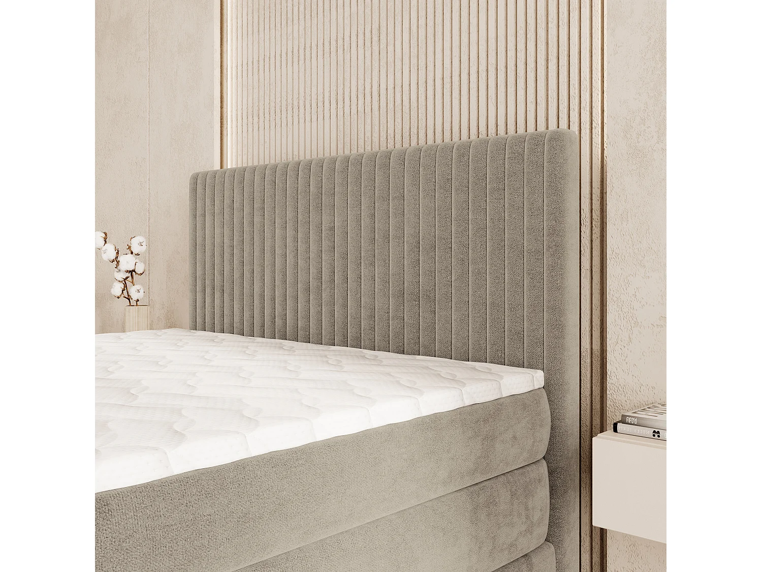 Boxspringbed FELBIO 140x200 cm Set met hoofdbord, bedbodem en matras, Beige