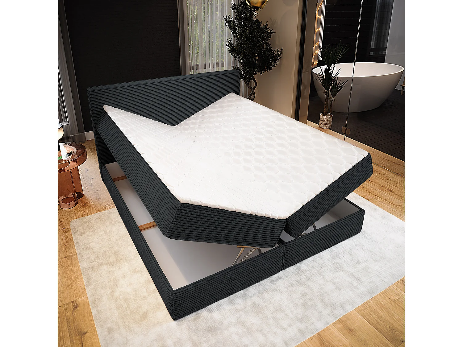 Boxspringbed PELLIO 180x200 cm Set met hoofdbord, bedbodem en matras, Zwart