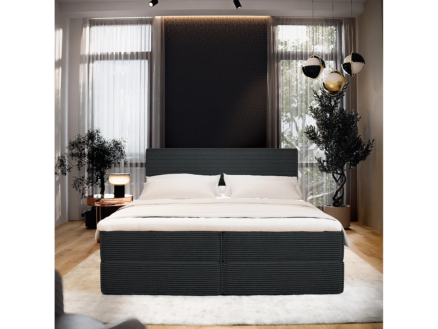 Boxspringbed PELLIO 180x200 cm Set met hoofdbord, bedbodem en matras, Zwart