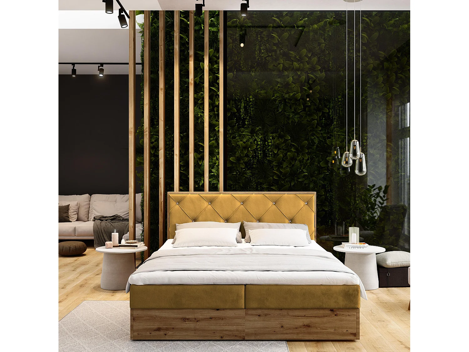 Boxspringbed FOSCO 180x200 cm Set met hoofdbord, bedbodem en matras, Geel