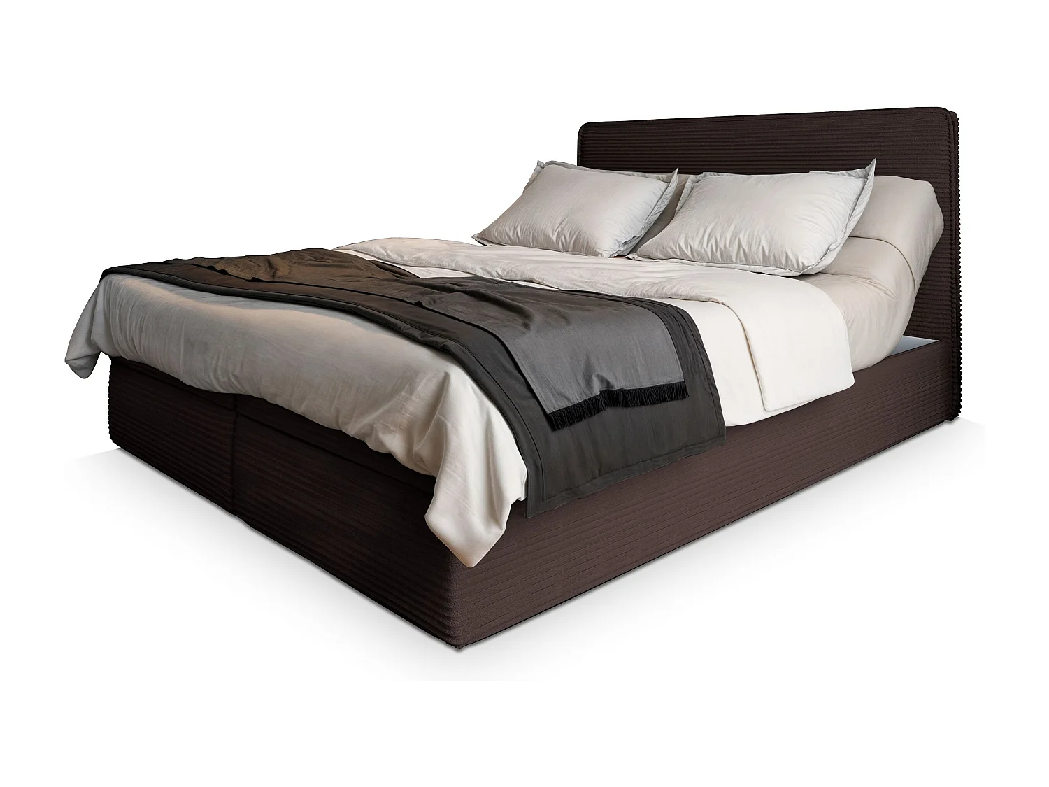 Lit continental ASTOR, 140x200 cm, Tissu en velours côtelé, Marron