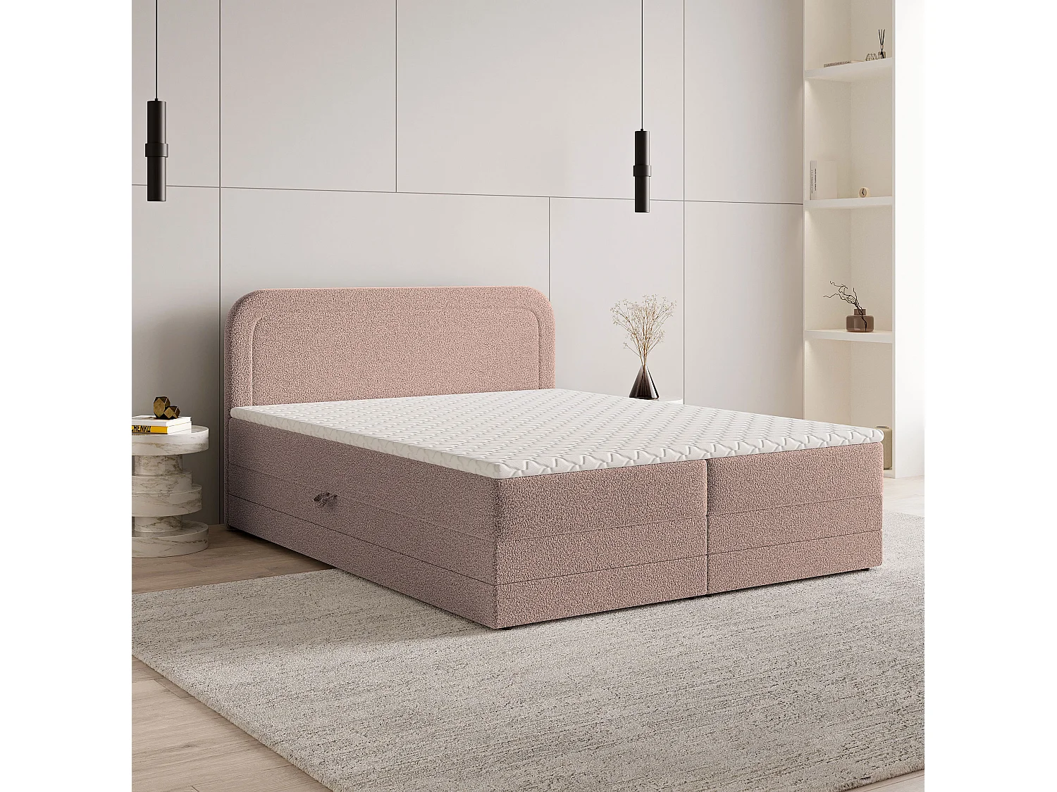 Boxspringbed ARMEL 180x200 cm Set met hoofdbord, bedbodem en matras, Poederroze