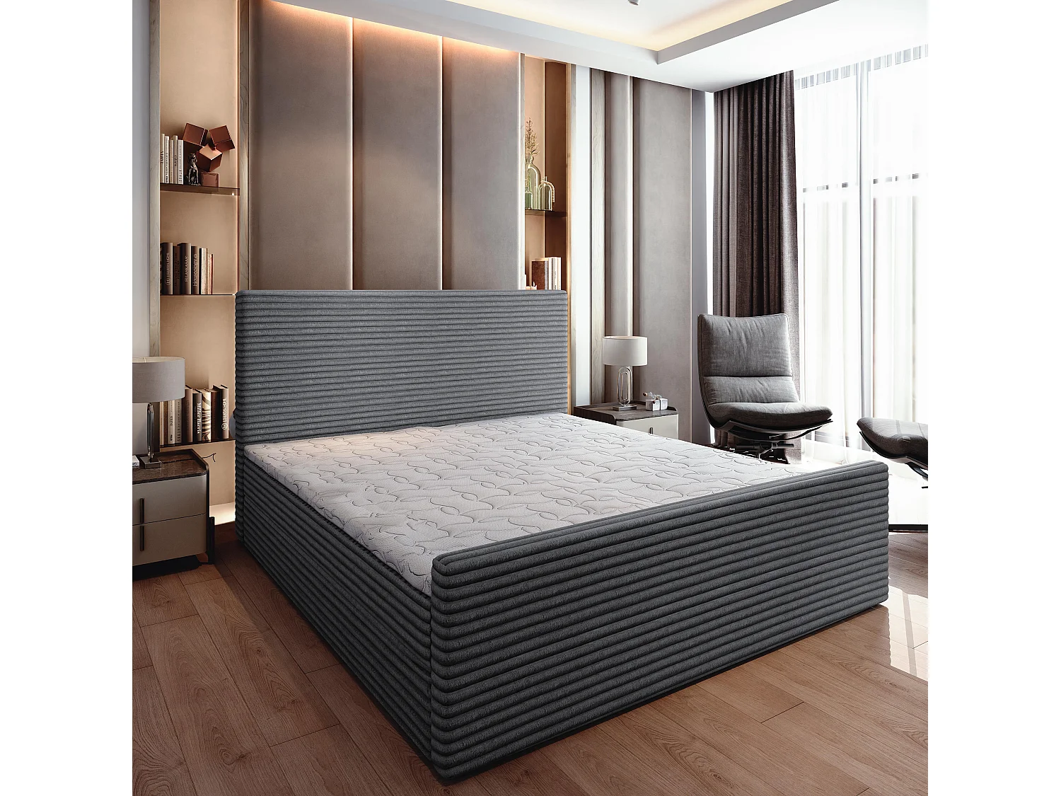 Boxspringbed BRENTO 140x200 cm Set met hoofdbord, bedbodem en matras, Antracietgrijs