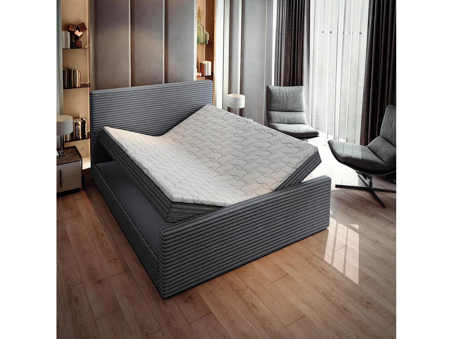Boxspringbed BRENTO 140x200 cm Set met hoofdbord, bedbodem en matras, Antracietgrijs
