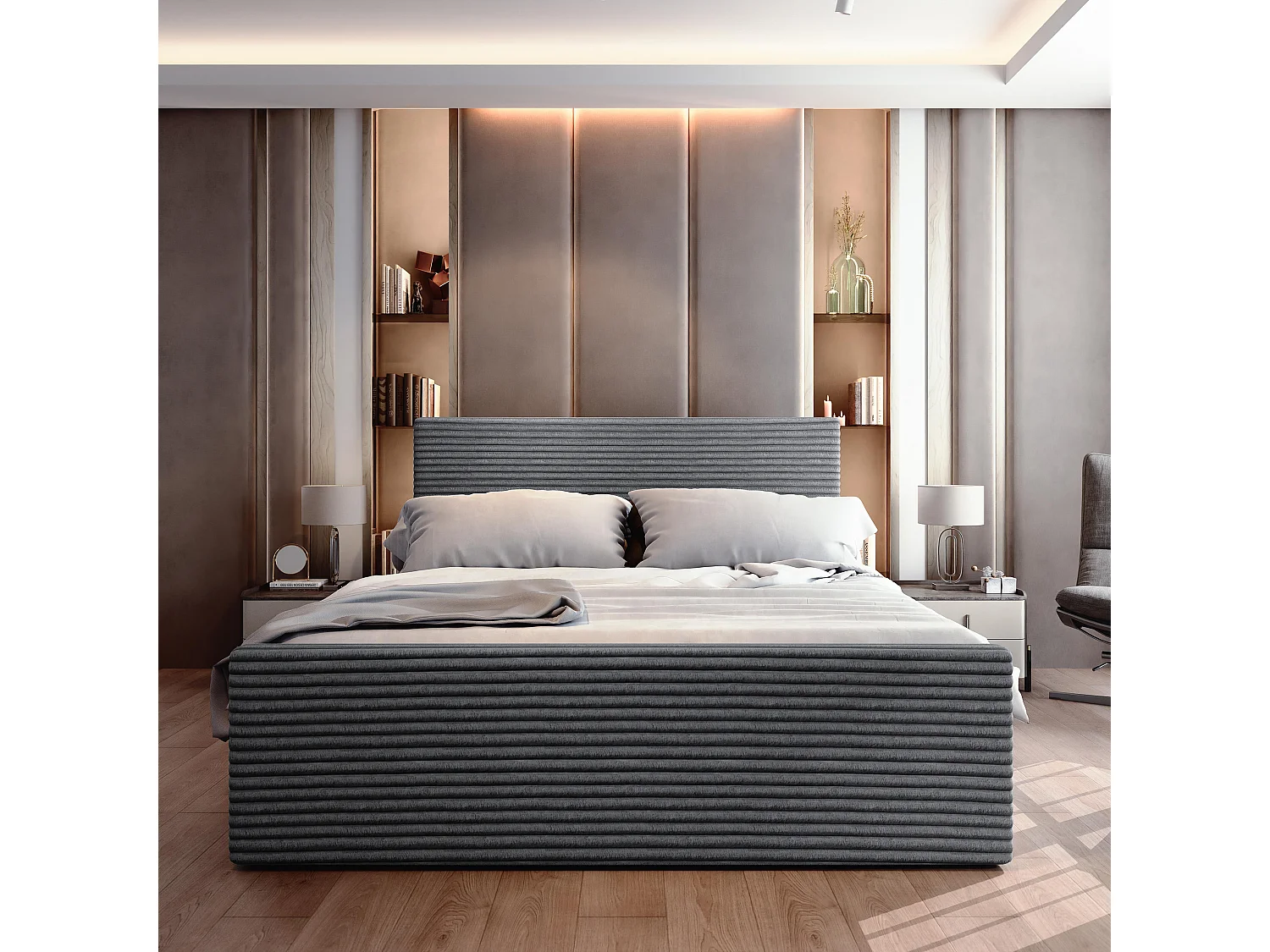 Boxspringbed BRENTO 140x200 cm Set met hoofdbord, bedbodem en matras, Antracietgrijs