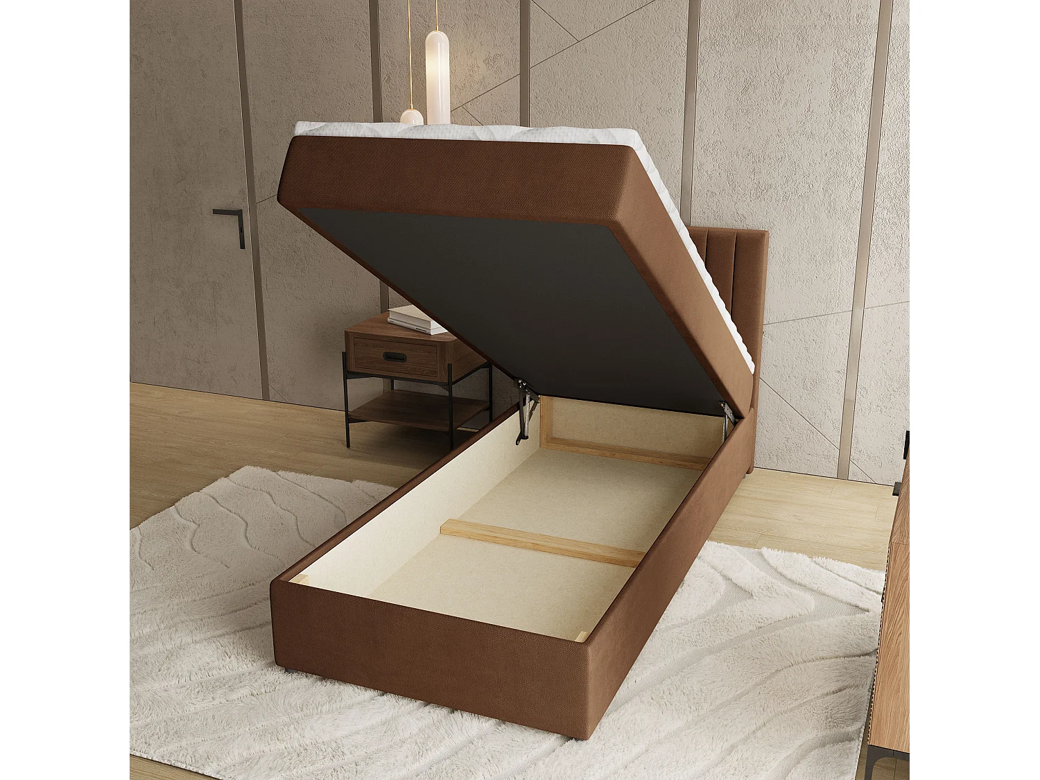Boxspringbed BRESEL 80x200 cm Set met hoofdbord, bedbodem en matras, Bruin