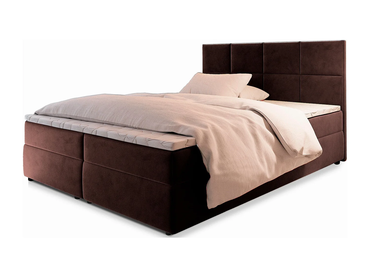 Boxspringbed LENA 160x200 cm Set met hoofdbord, bedbodem en matras, Bruin