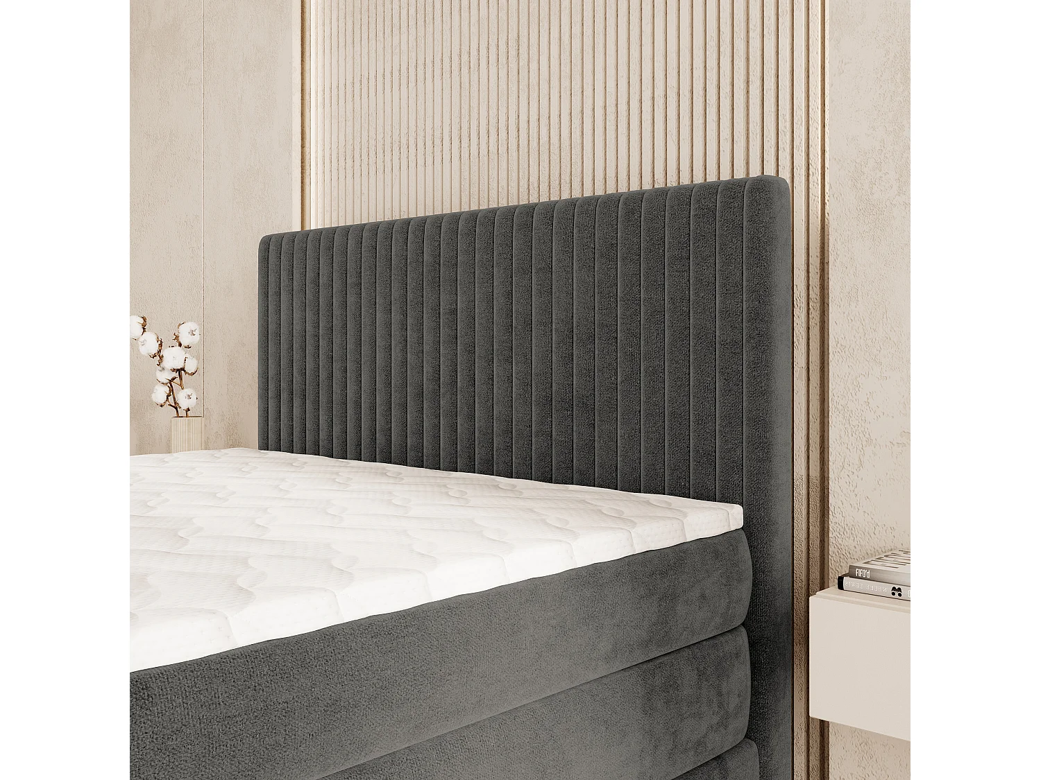 Boxspringbed FELBIO 180x200 cm Set met hoofdbord, bedbodem en matras, Grijs