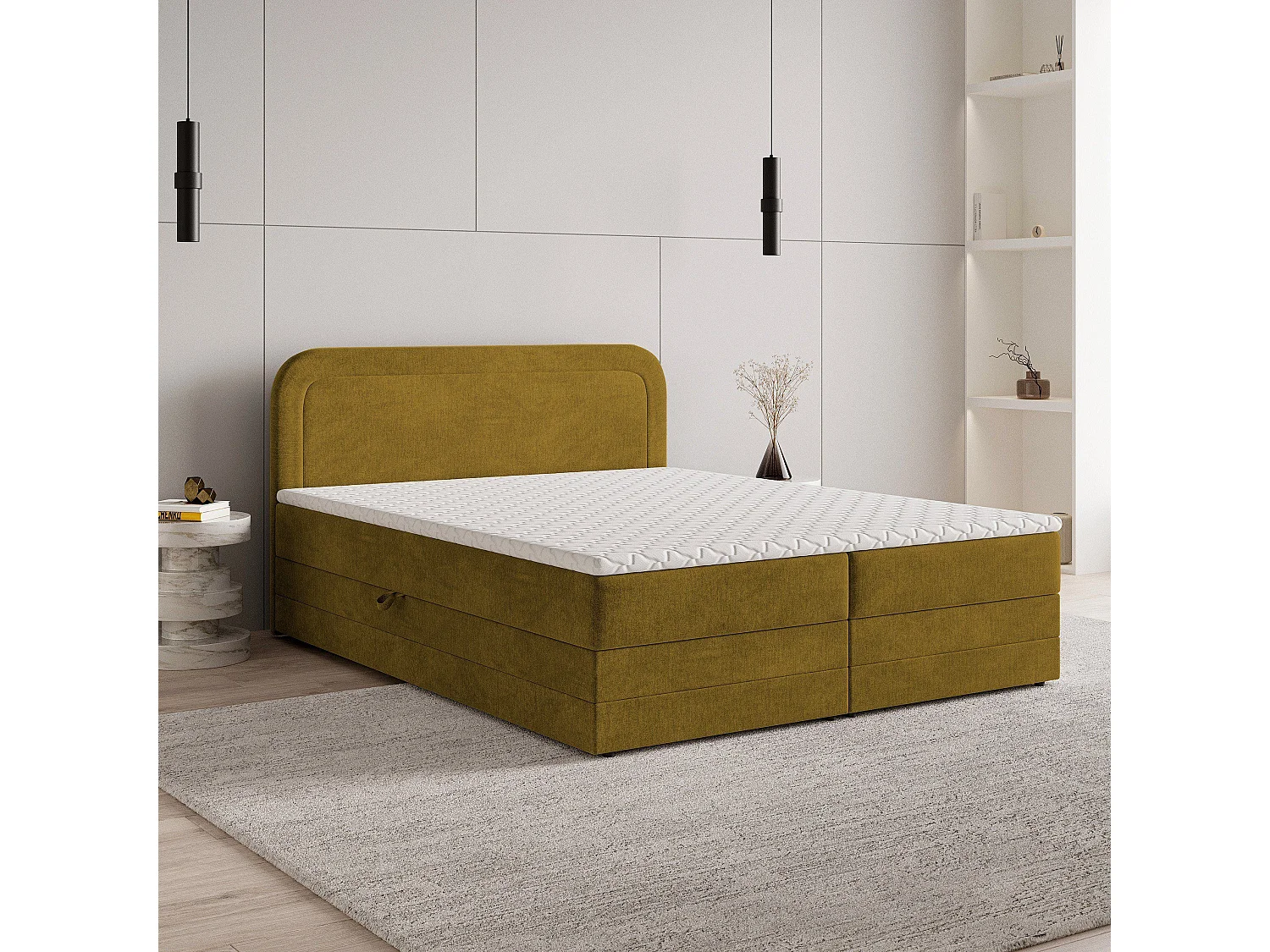 Boxspringbed ARMEL 140x200 cm Set met hoofdbord, bedbodem en matras, Geel