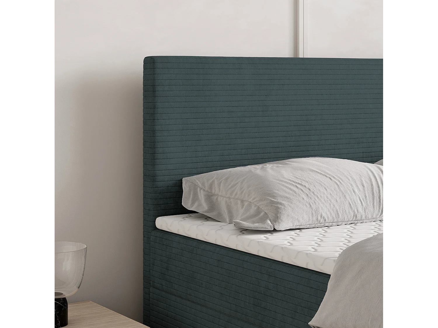 Lit continental NIRA, 140x200 cm, Tissu pelucheux, Bleu