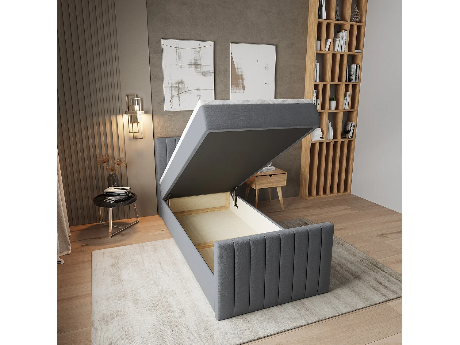 Boxspringbed ARION 90x200 cm Set met hoofdbord, bedbodem en matras, Grijs