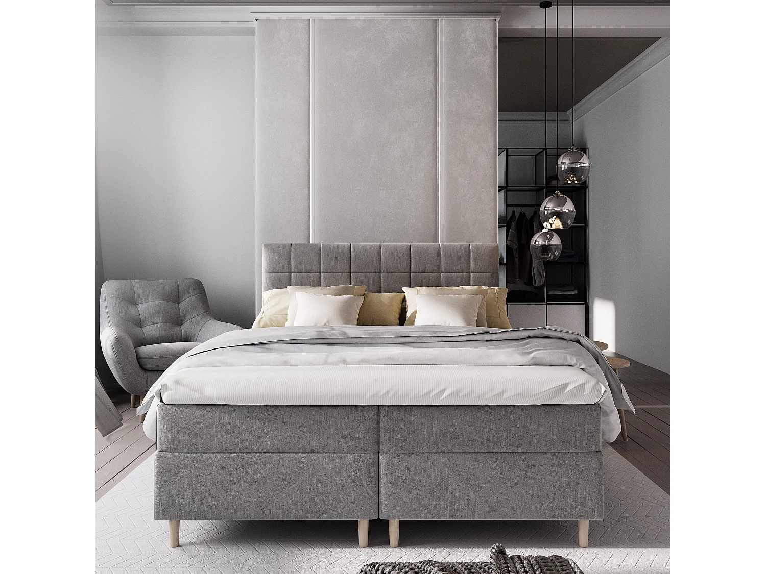 Boxspringbed IBIZA 160x200 cm Set met hoofdbord, bedbodem en matras, Lichtgrijs