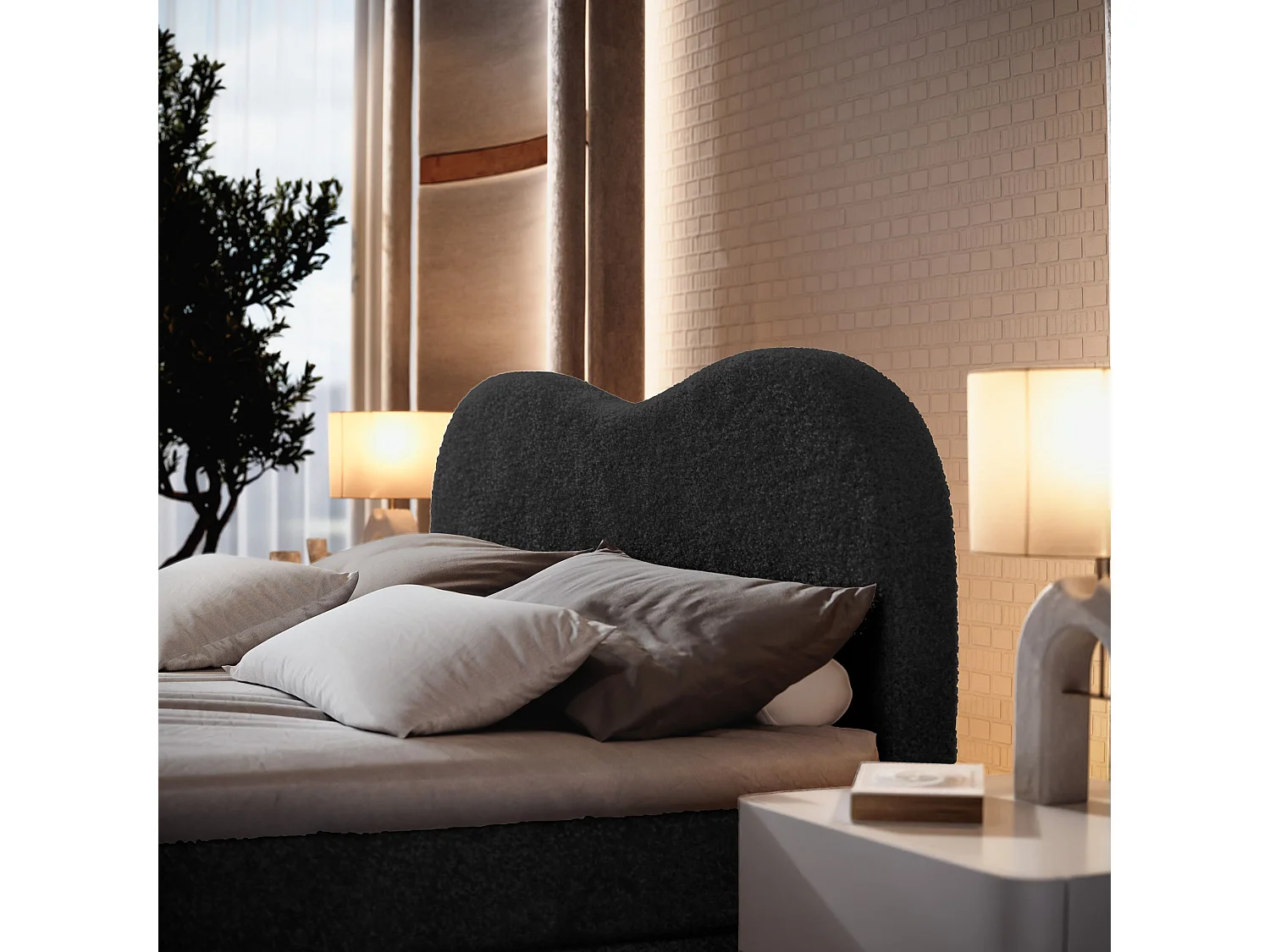 Boxspringbed FLUVIA 140x200 cm Set met hoofdbord, bedbodem en matras, Zwart