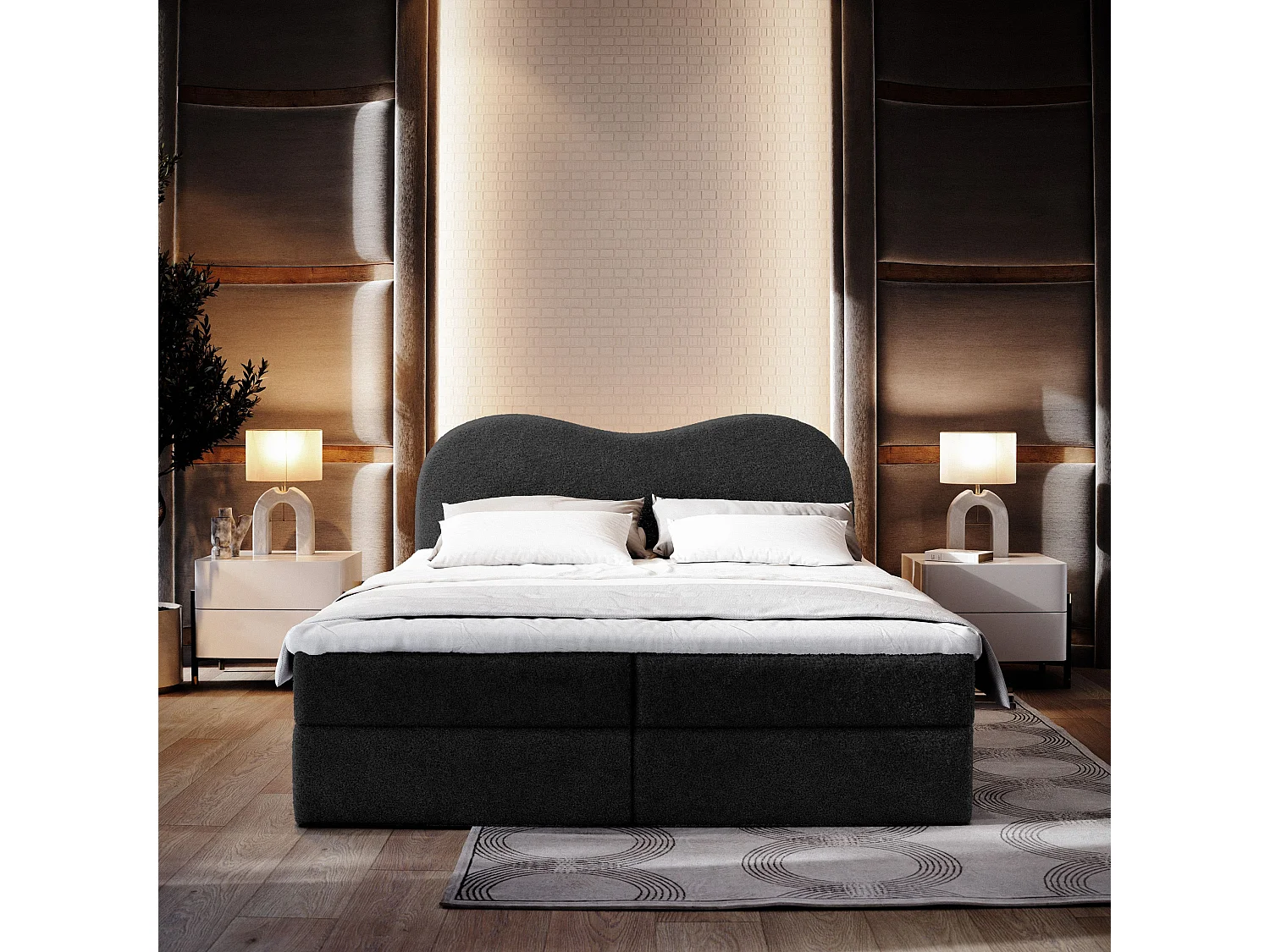 Boxspringbed FLUVIA 140x200 cm Set met hoofdbord, bedbodem en matras, Zwart