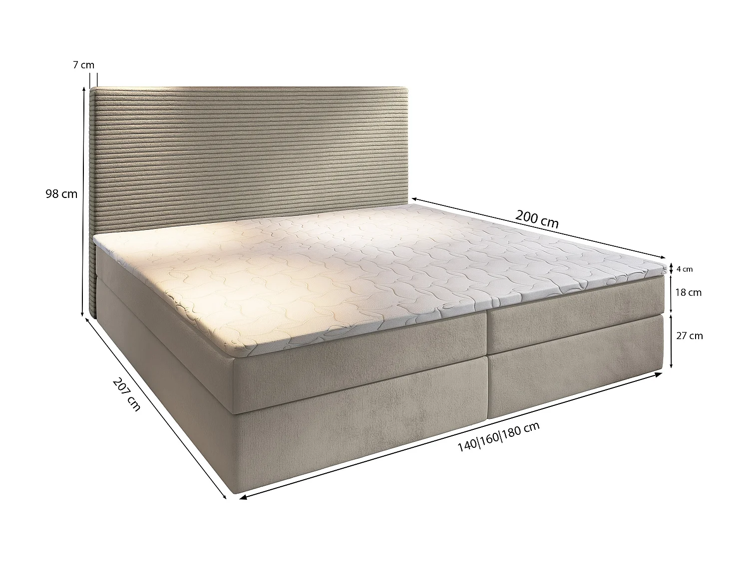 Lit continental GIARRO, 160x200 cm, Tissu pelucheux, Rose