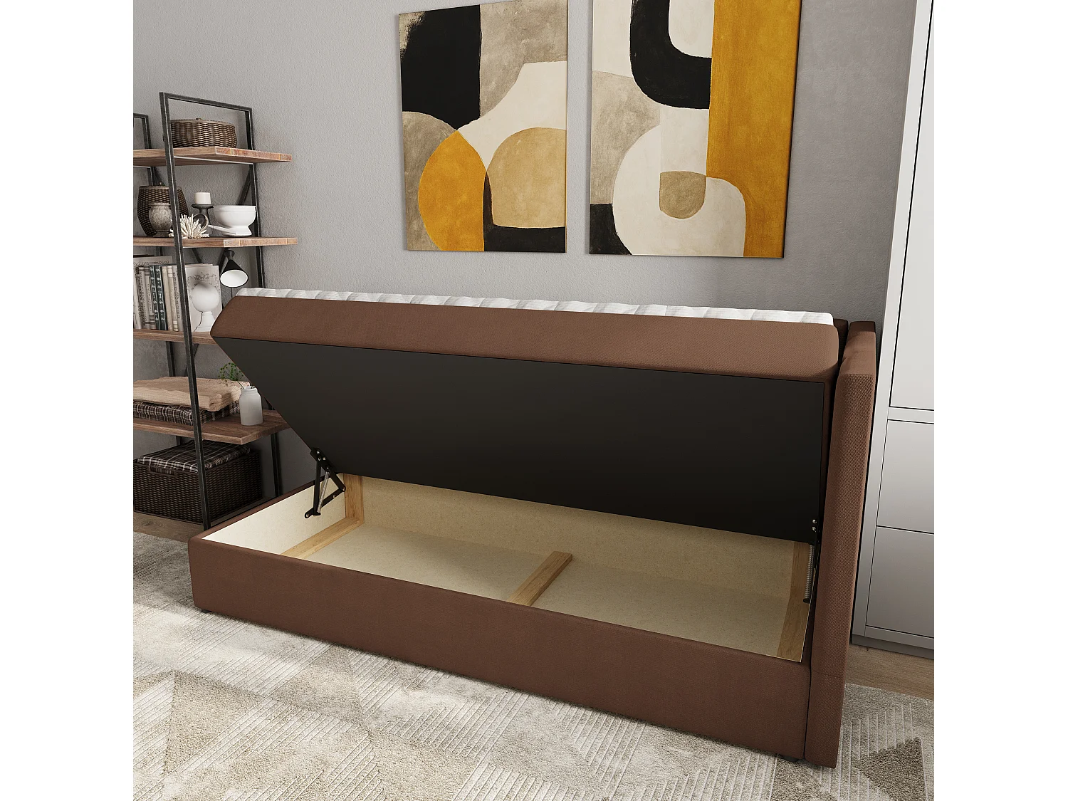 Boxspringbed BEVE 100x200 cm Set met hoofdbord, bedbodem en matras, Bruin