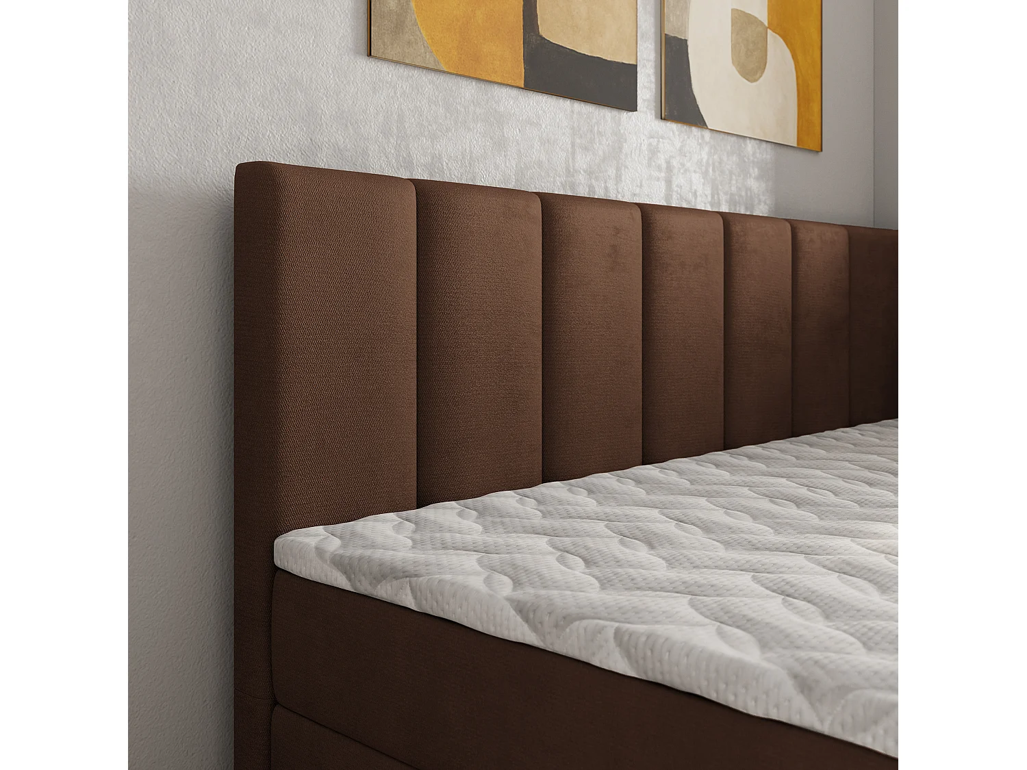 Boxspringbed BEVE 100x200 cm Set met hoofdbord, bedbodem en matras, Bruin