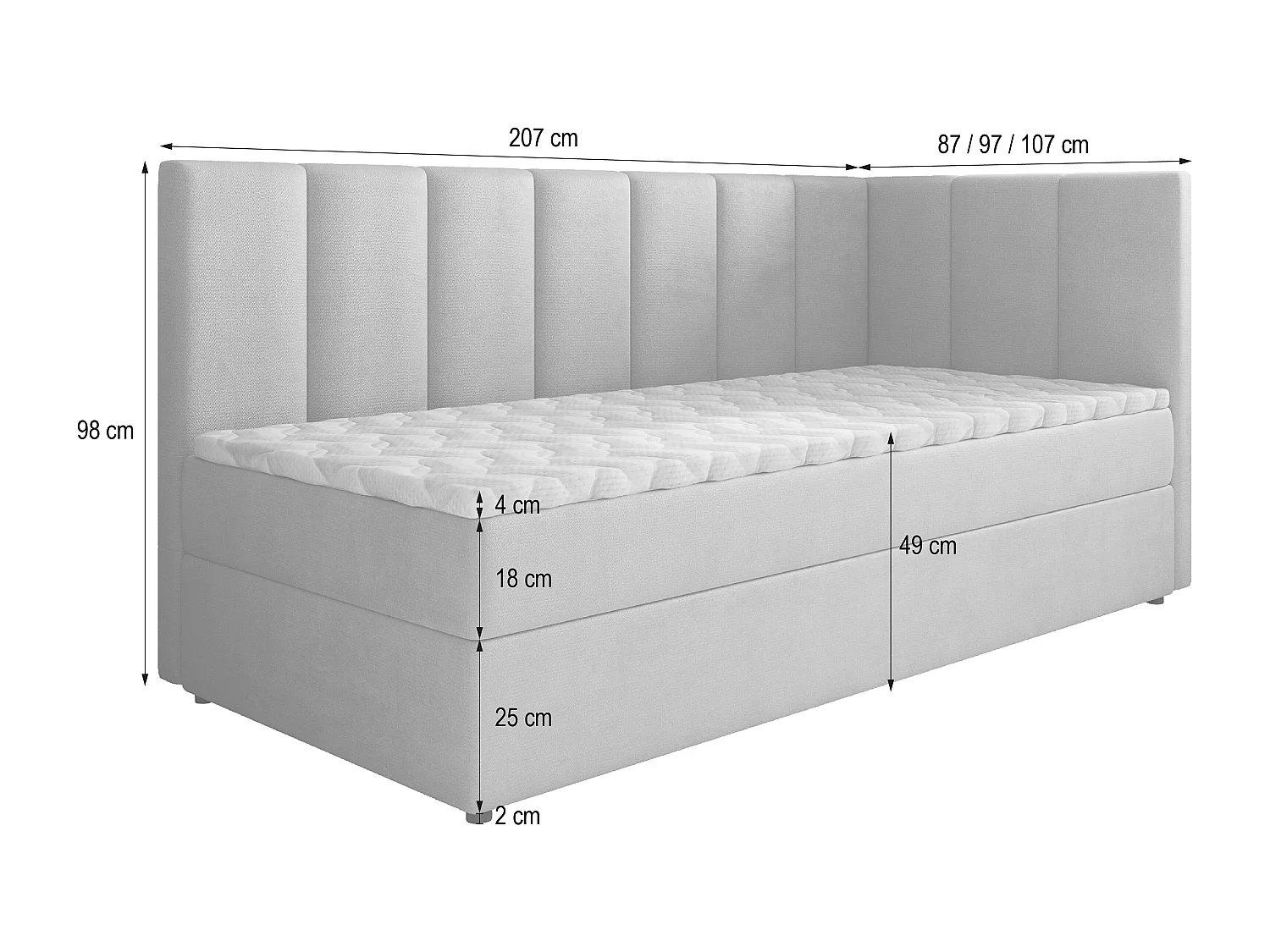Boxspringbed BEVE 100x200 cm Set met hoofdbord, bedbodem en matras, Bruin