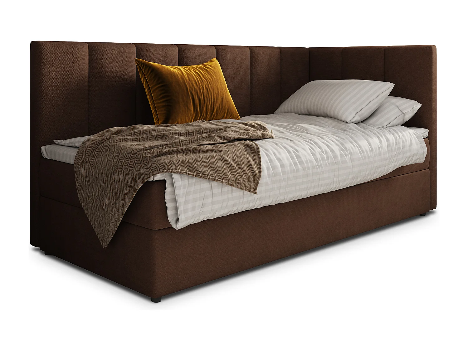 Boxspringbed BEVE 100x200 cm Set met hoofdbord, bedbodem en matras, Bruin