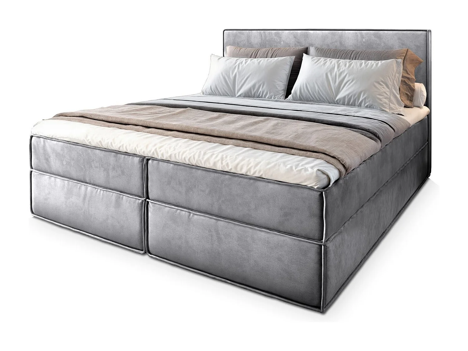 Lit continental PELLIO, 180x200 cm, Tissu velours, Gris clair