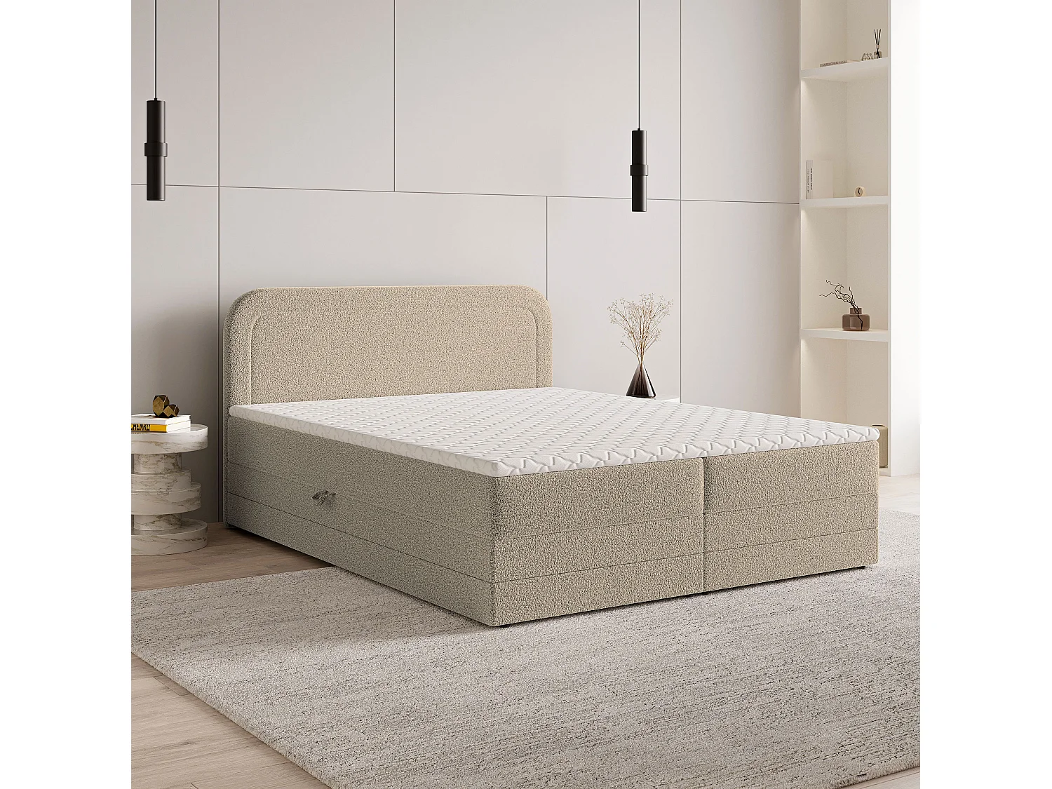 Boxspringbed ARMEL 140x200 cm Set met hoofdbord, bedbodem en matras, Beige