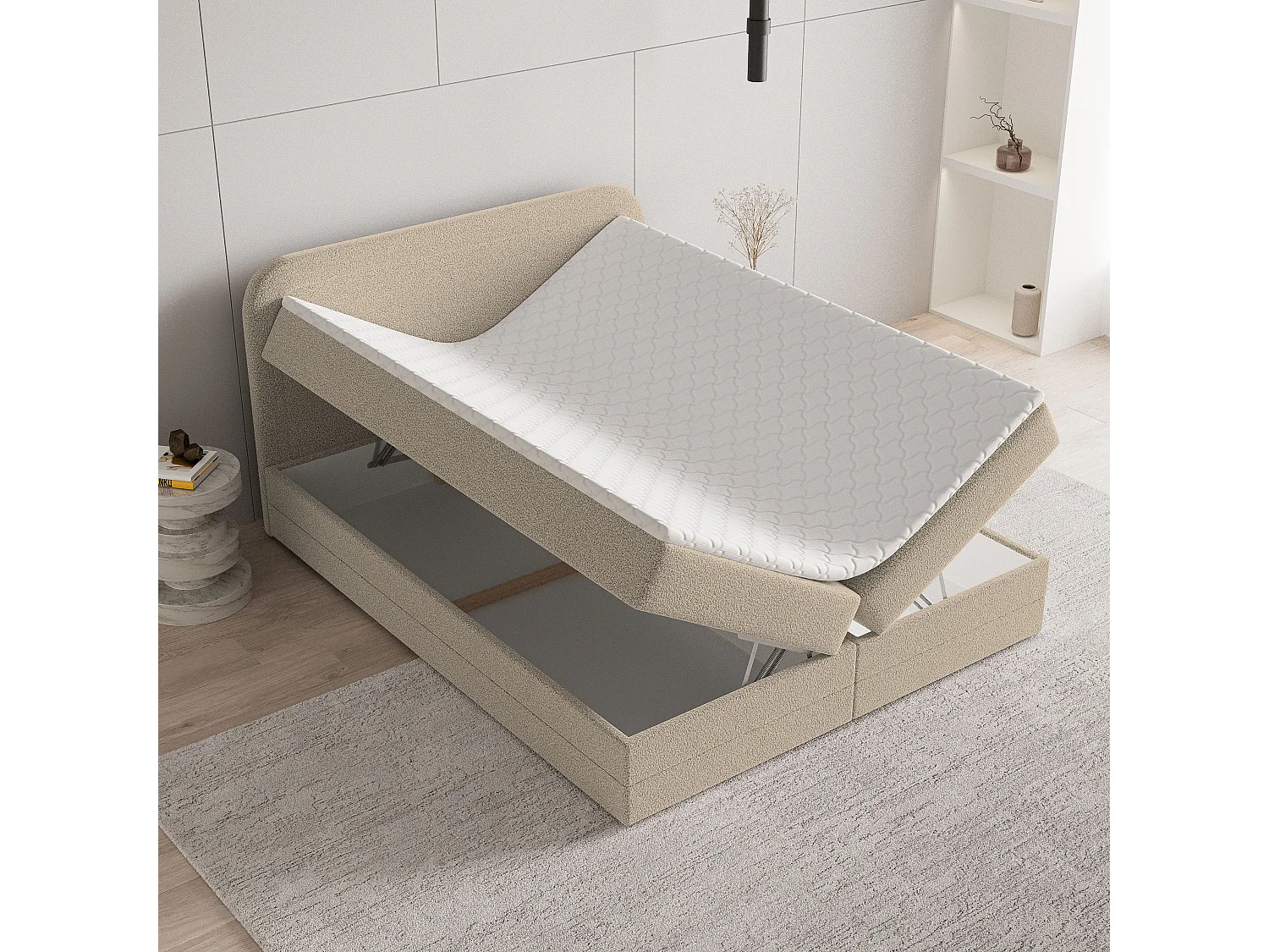 Boxspringbed ARMEL 140x200 cm Set met hoofdbord, bedbodem en matras, Beige