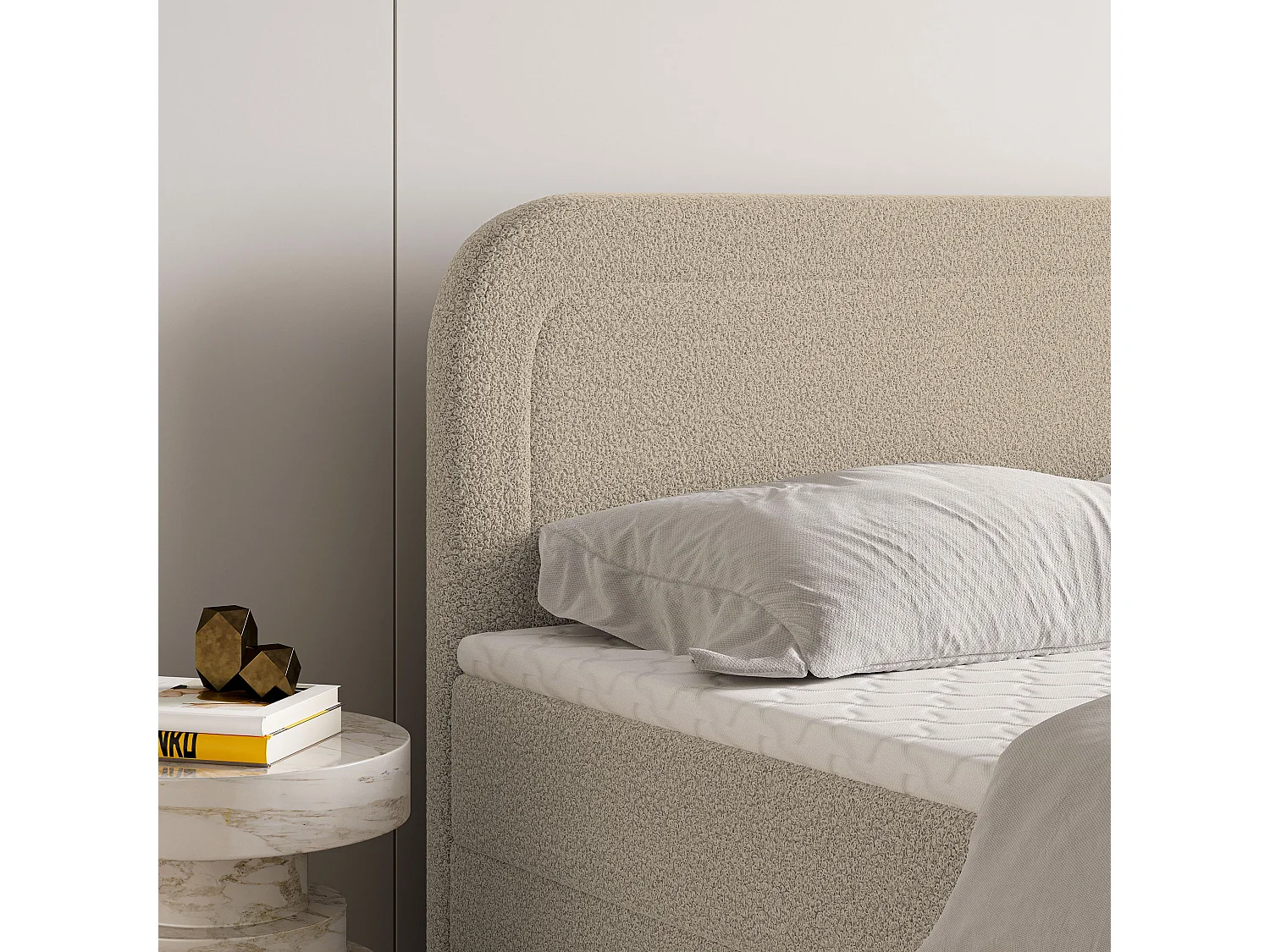 Boxspringbed ARMEL 140x200 cm Set met hoofdbord, bedbodem en matras, Beige