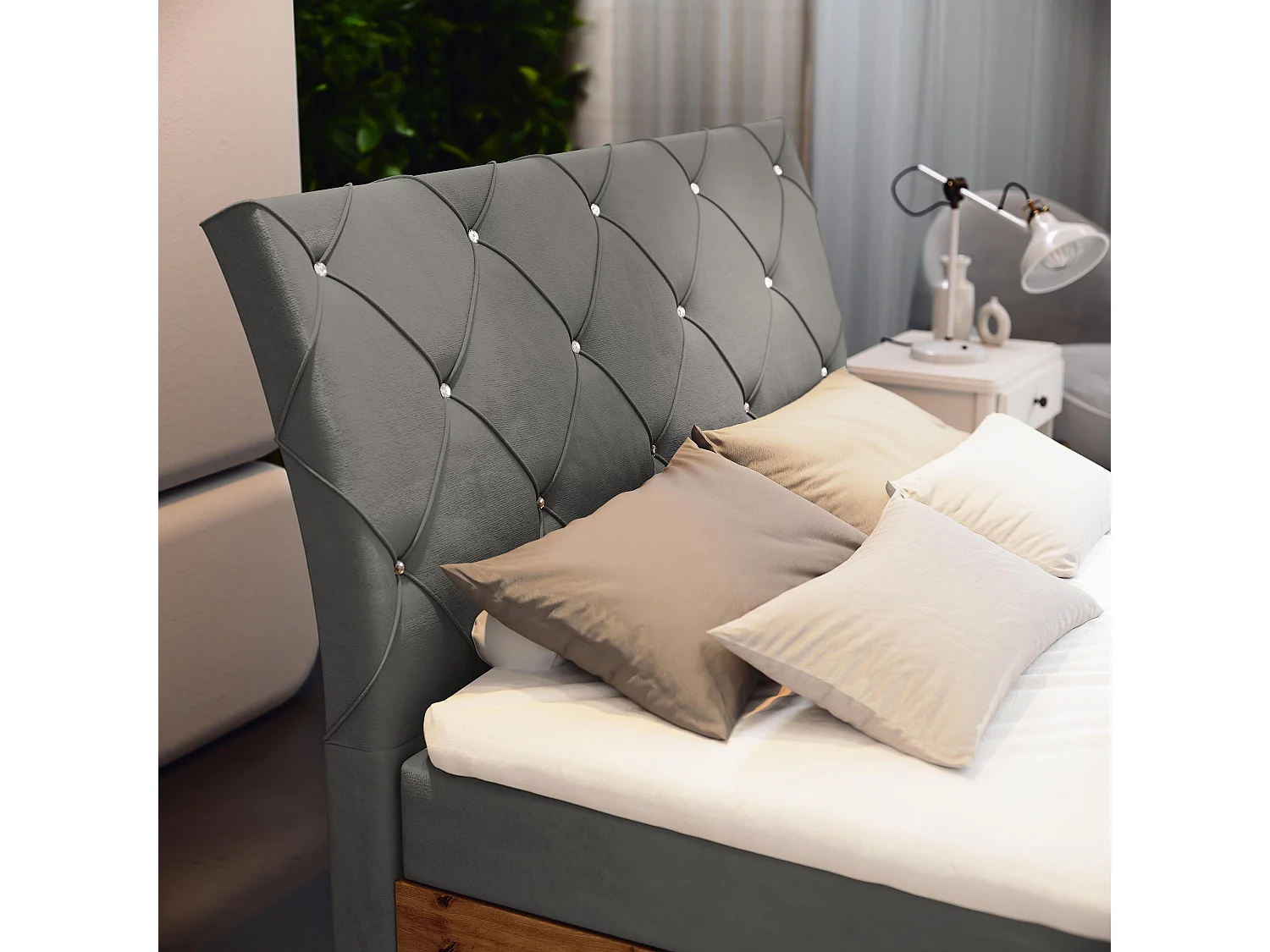 Boxspringbed VELLANO 140x200 cm Set met hoofdbord, bedbodem en matras, Grijs