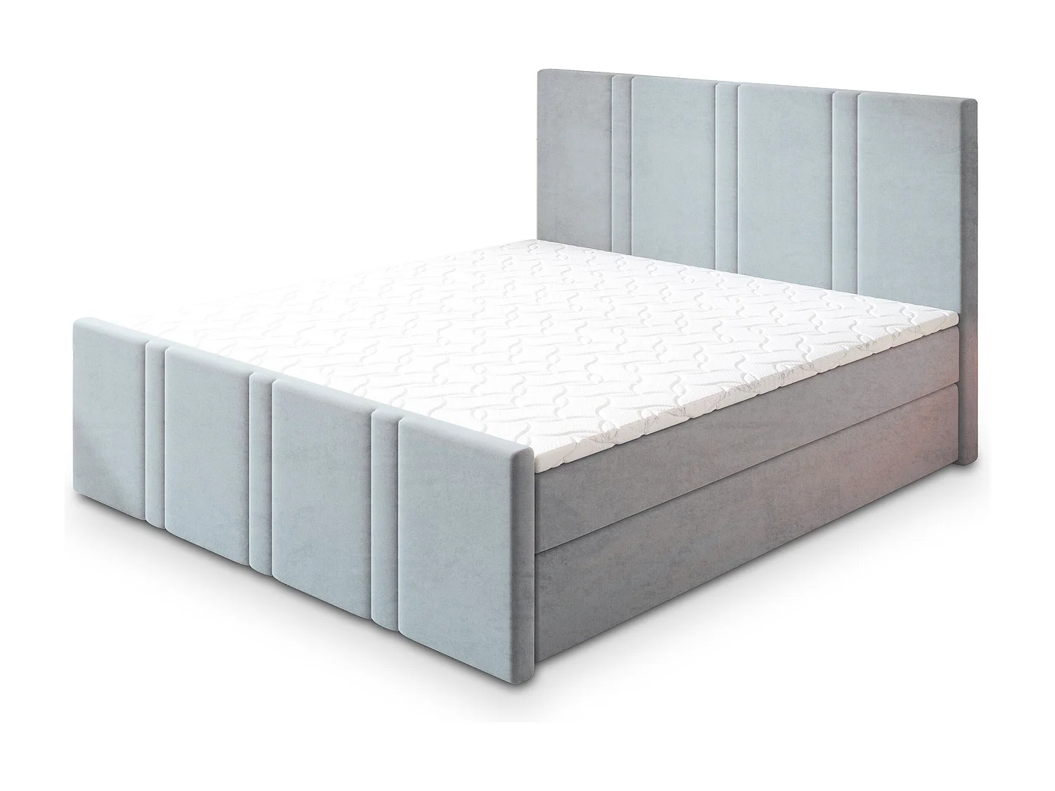 Lit continental COMOZA, 160x200 cm, Tissu pelucheux, Gris clair