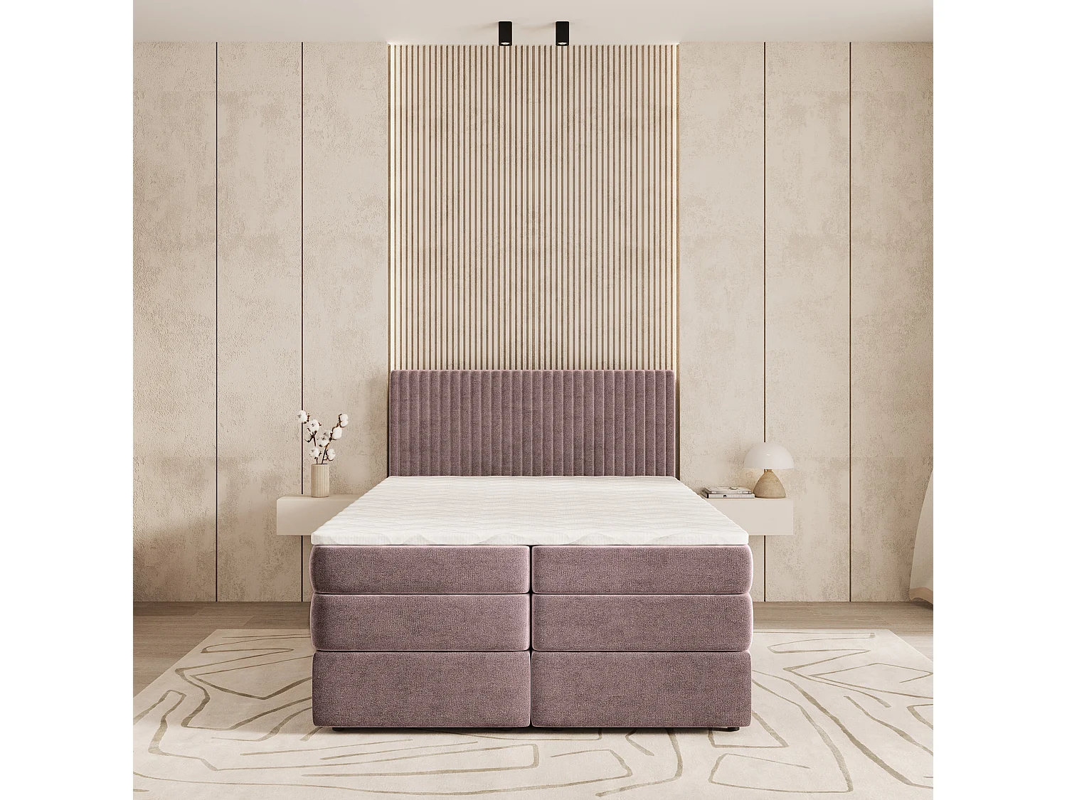Boxspringbed FELBIO 160x200 cm Set met hoofdbord, bedbodem en matras, Poederroze