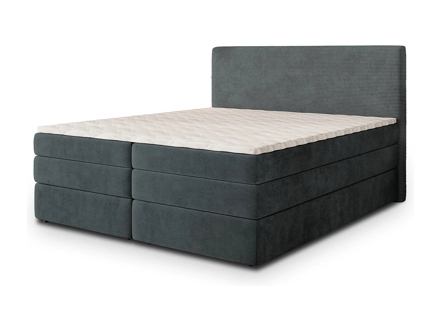 Lit continental MATERN, 160x200 cm, Tissu pelucheux, Gris