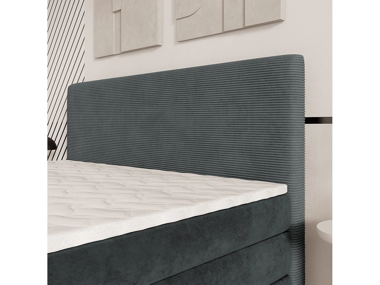Lit continental MATERN, 160x200 cm, Tissu pelucheux, Gris