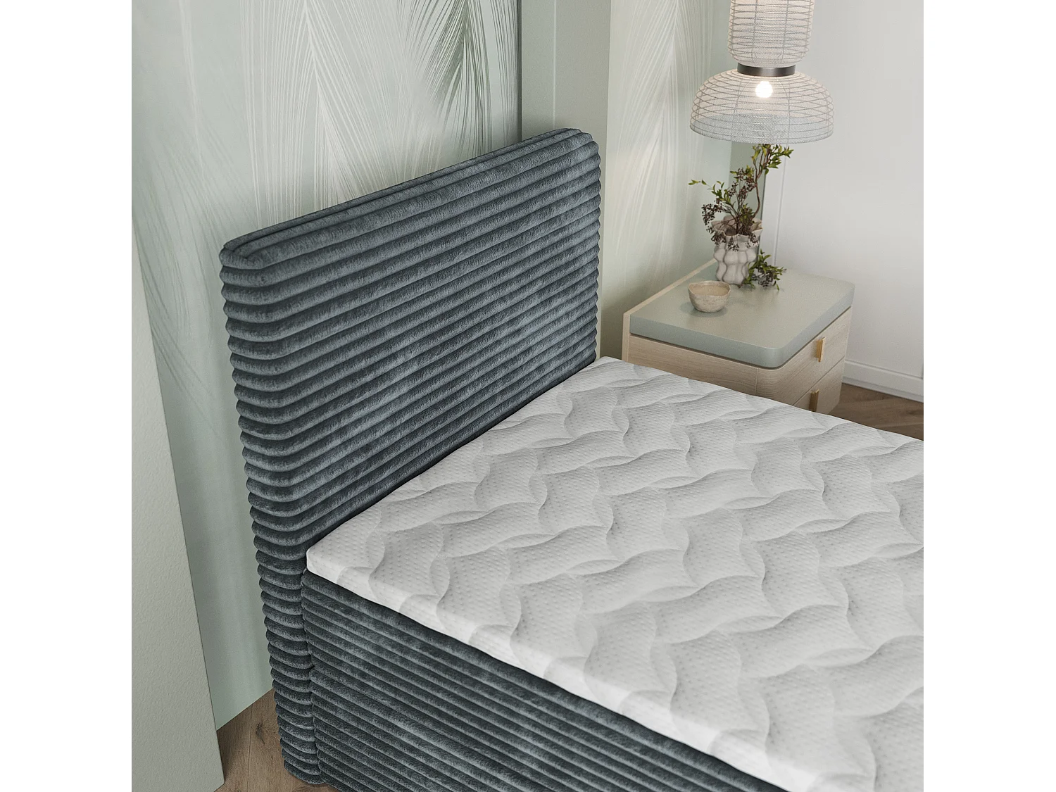 Boxspringbed PISA 80x200 cm Set met hoofdbord, bedbodem en matras, Grijs