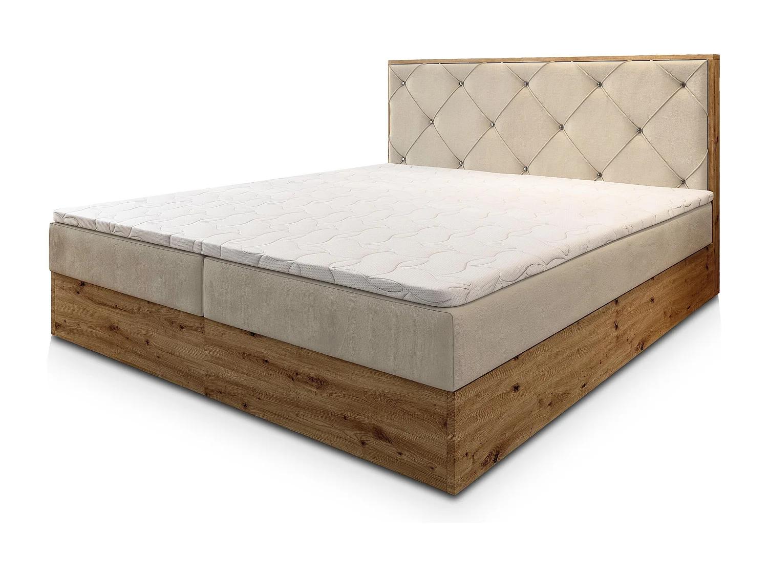 Boxspringbed FOSCO 140x200 cm Set met hoofdbord, bedbodem en matras, Beige