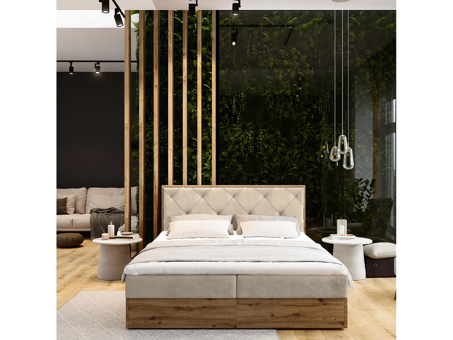 Boxspringbed FOSCO 140x200 cm Set met hoofdbord, bedbodem en matras, Beige